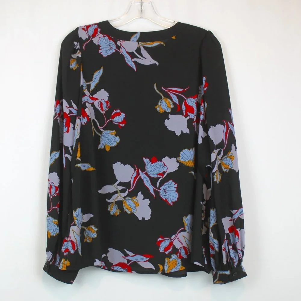 Who What Wear Large Black Floral Sheer Button Down Long Sleeve Blouse - Picture 2 of 12